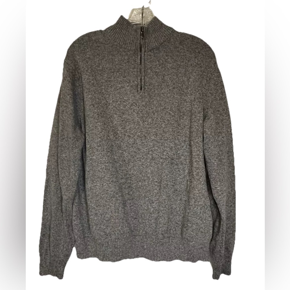Perry Ellis Sweater Mens Gray‎ 1/4 Zip Ribbed Mock Neck Business Workwear XL